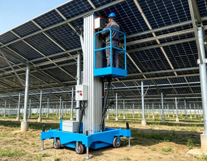 Hydraulic Electric Dual Mast Aluminum Lift, Mobile Vertical Aerial Work Platform 250kg Portable Indoor Dual Mast Aluminum Lift