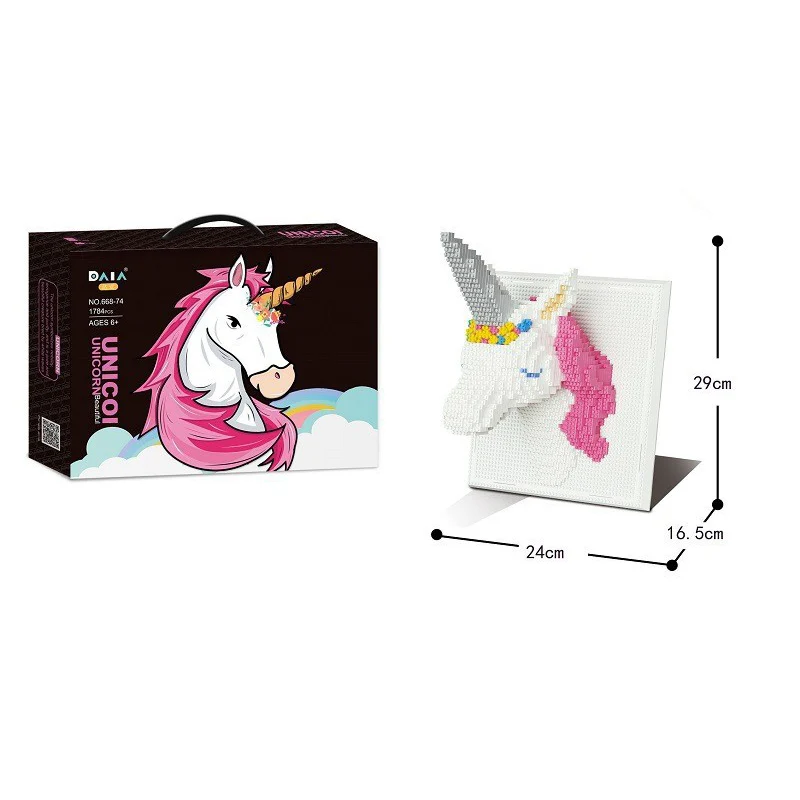 Large Quantity, High Difficulty, Creative Building Block Mural, Romantic Unicorn (1750 Pieces) 3D DIY Building Block Mural, Adult Collectible Toy, Desktop Background Wall Building Block Mural Decoration, Birthday Gift, New Year Gift, Easter Gift, Ramadan Gift, Valentine's Day Gift, Living Room and Bedroom Wall Decoration Gift