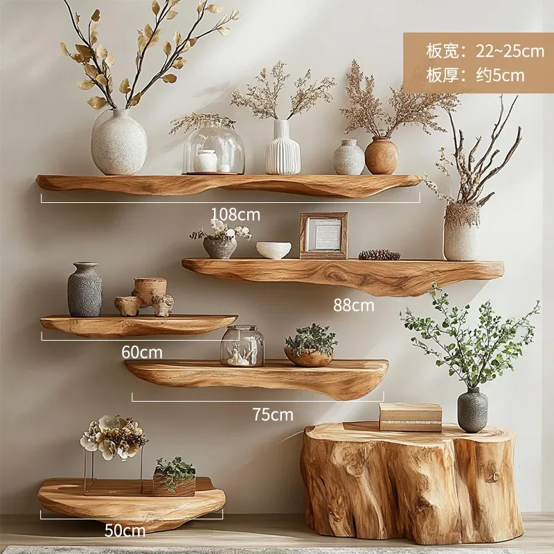 Lh wall-mounted shelf wall-mounted home art modeling multi-layer bedside solid wood storage rack
