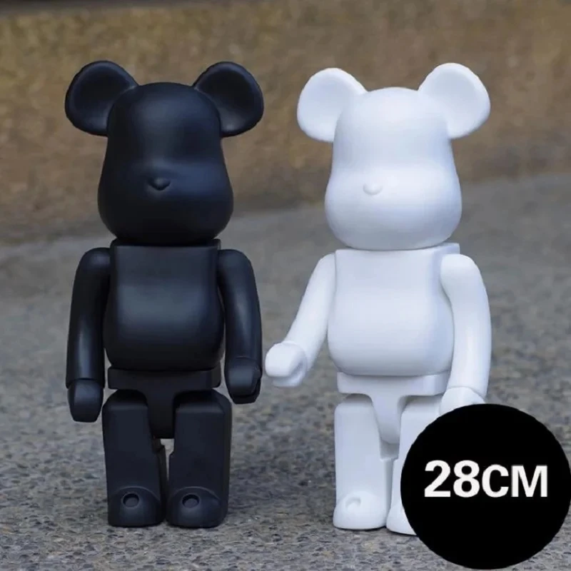 28cm Black White Bearbrick DIY Assembly Figure Toys Home Decoration Galaxy Painting Bear 3D Model Mini Brick Figure