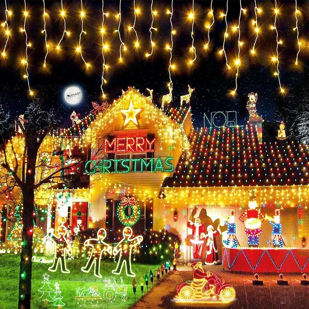Solarbetriebene Lichterkette für den Außenbereich, Weihnachts-Eiszapfen-Lichter, 8 Leuchtmodi für Weihnachten, Halloween, Hochzeit, Garten, Hof, Dekorationsbeleuchtung – Detail 8