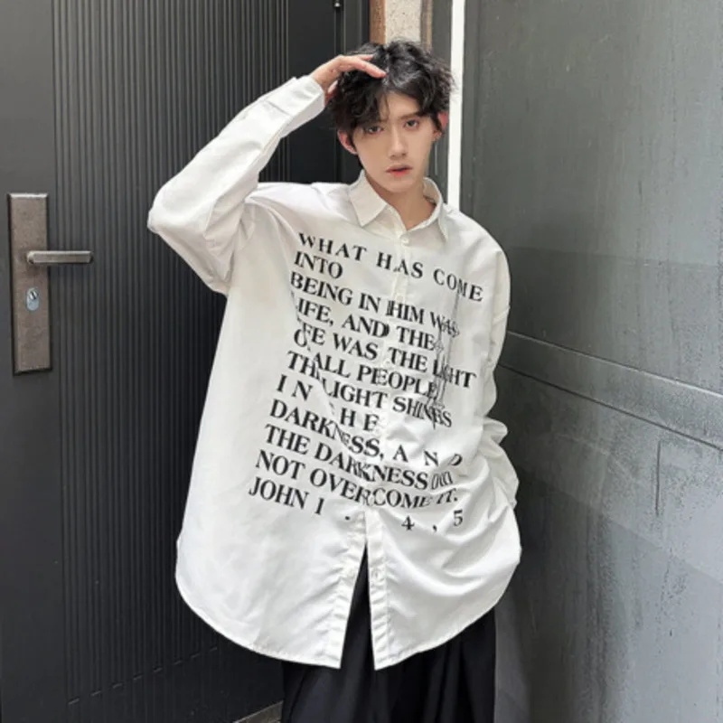 IEFB Loose Fit Casual Men Long Sleeve Shirt Letter Printing 2024 Autumn New Trendy Male Turn-down Collar Men\'s Shirts 9C6962