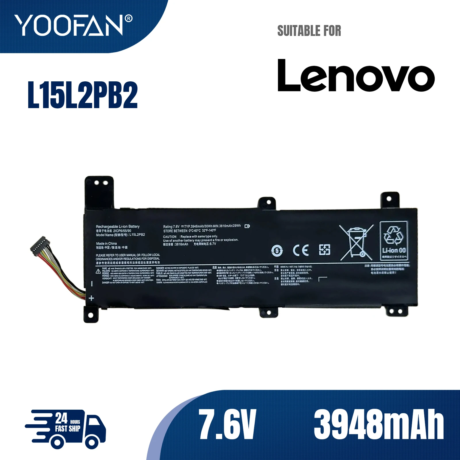 YOOFAN batería para ordenador portátil, pila para Lenovo IdealPad 310-14ISK 310-14IKB 310-14IAP B10K87722 5B10K87, L15M2PB2