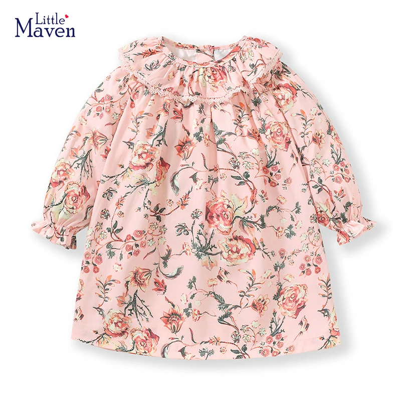 Little maven 2024 Birthday Party Dress for young Girls Clothes for Kids  Children\'s Clothing Flowers Spring and Autumn Clothes