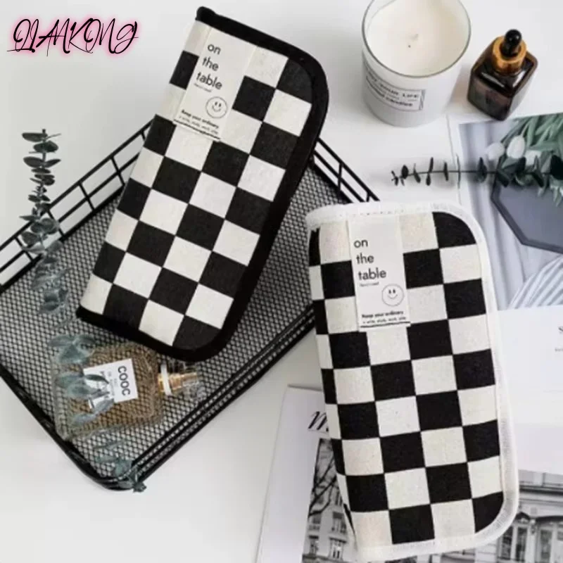 Large Capacity Pencil Case Black and White Checkerboard Grid Large High Value Storage Pencil Bag Student Canvas Stationery Box