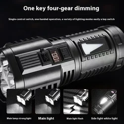 4LED High Power Flashlight With COB Light Super Bright Floodlight USB Rechargeable Type-c Flashlights Camping Fishing Lamp Torch