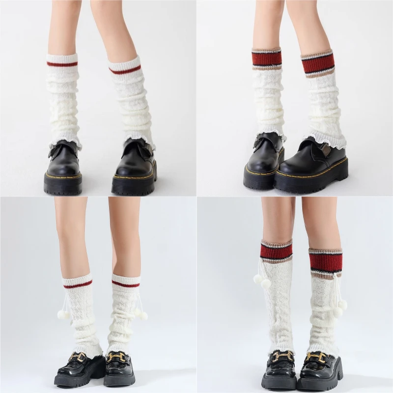 

Autumn/Winter New Leg Warmers Women Y2K Subculture Knitted Thermal Pile-up Socks JK College Style Ruffle Edge Loose Foot Covers