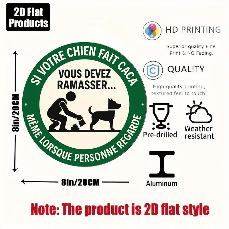 2D Flat,Round French Aluminum Sign Featuring 