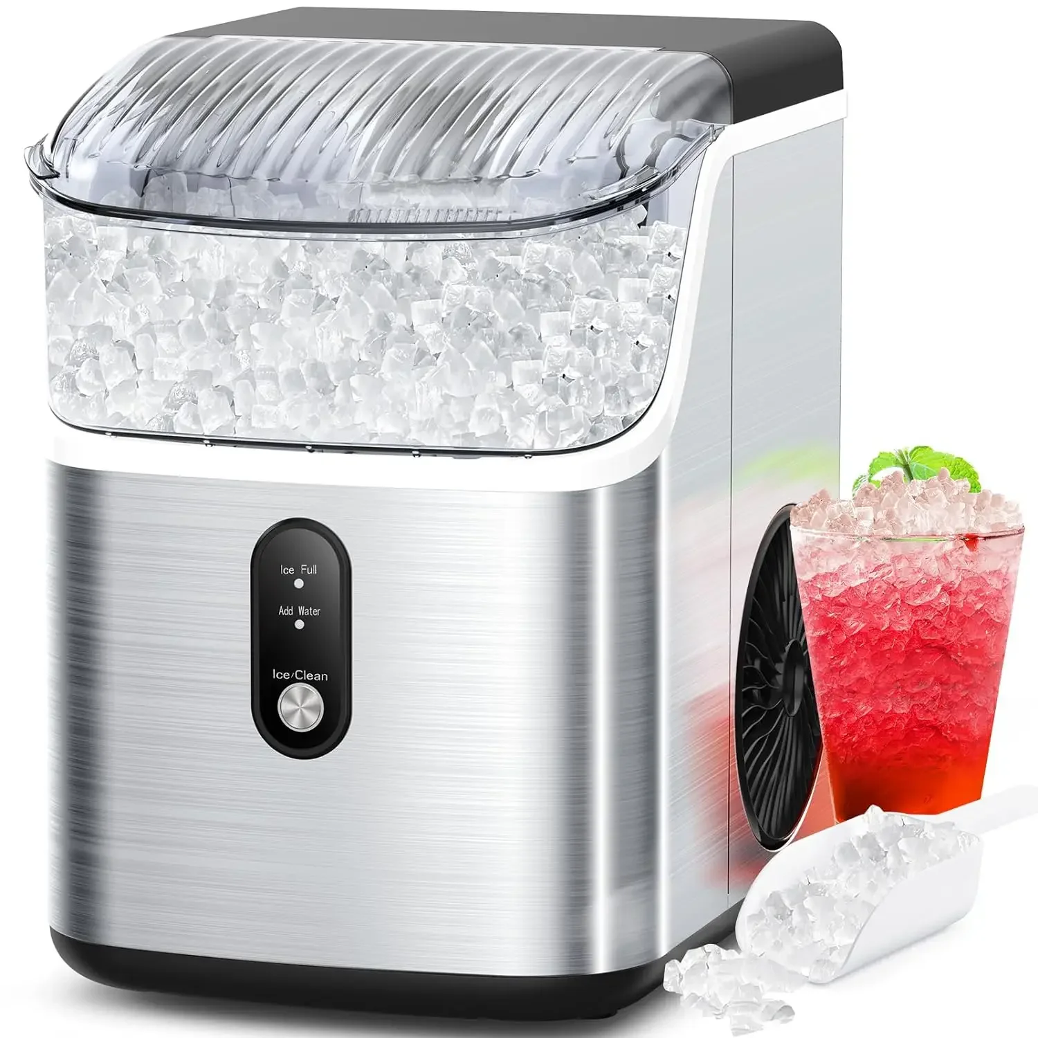 Nugget Ice Maker Countertop, Soft Chewable Nugget Ice Cubes Machine, One-Button Quick Ice Making 34Lbs/Day