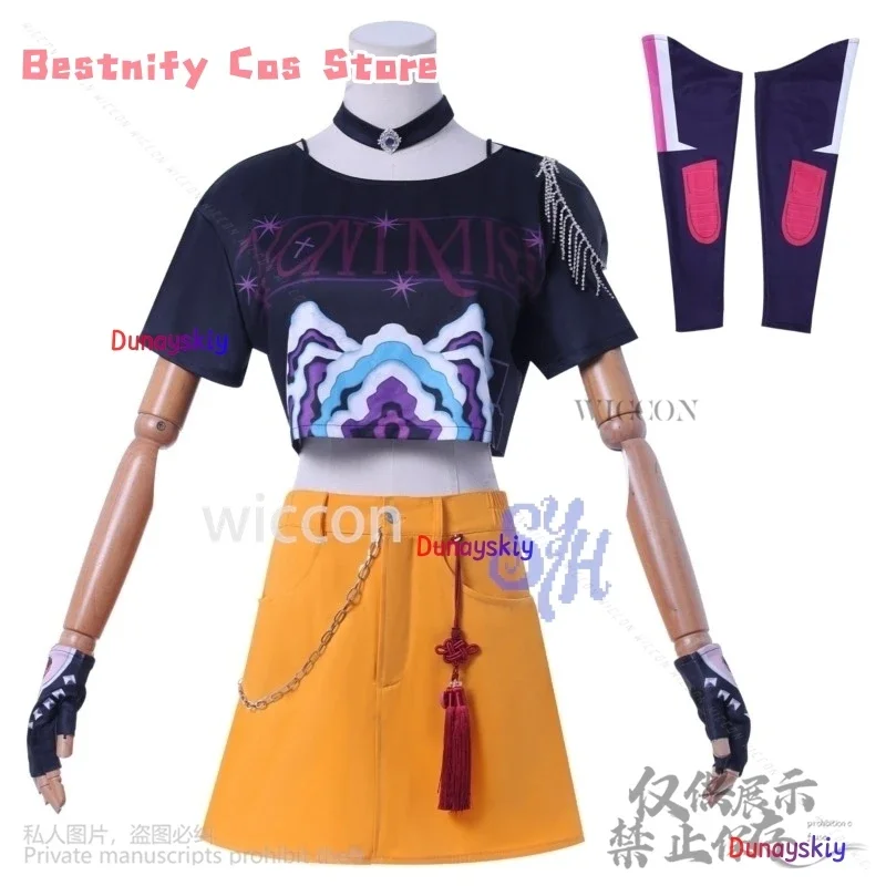 CosplayHuntrix คอสเพลย์อะนิเมะภาพยนตร์ปีศาจ Mira Kpop Idol Stage เครื่องแต่งกายหญิง Power กลุ่ม Cos ชุดมินิ Jirai Kei ชุดวิกผม Ha