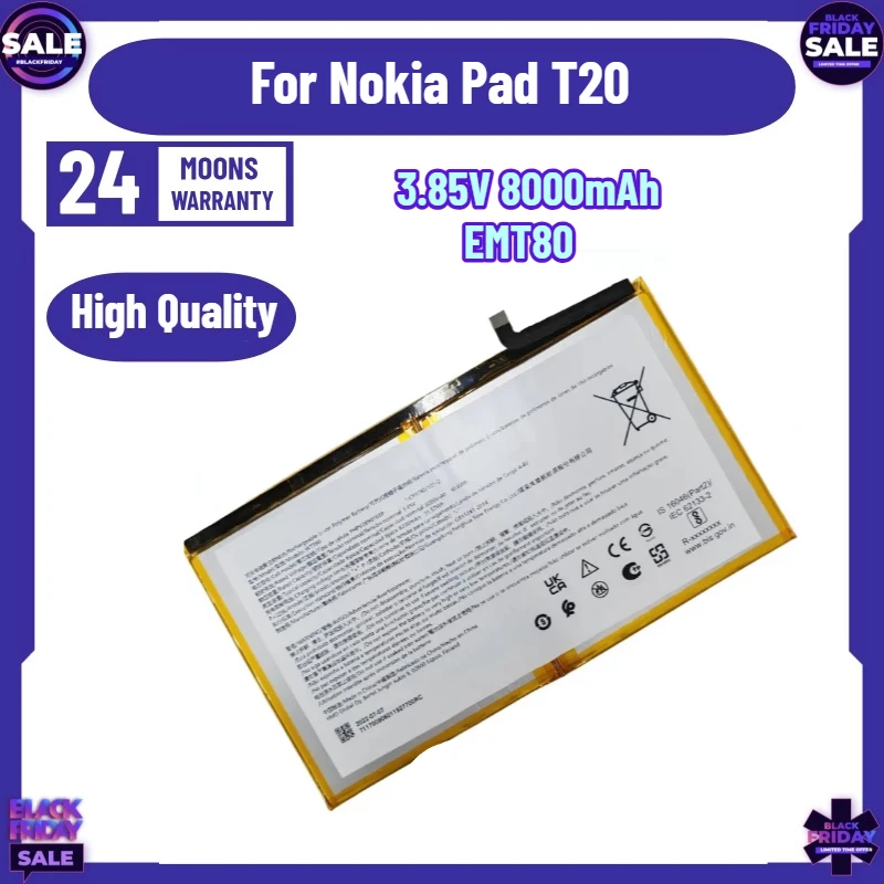 New High Quality Replaceable Battery Newest EMT80 Tablet PC Battery for Nokia Pad T20 WTT80 3.85V 8000mAh