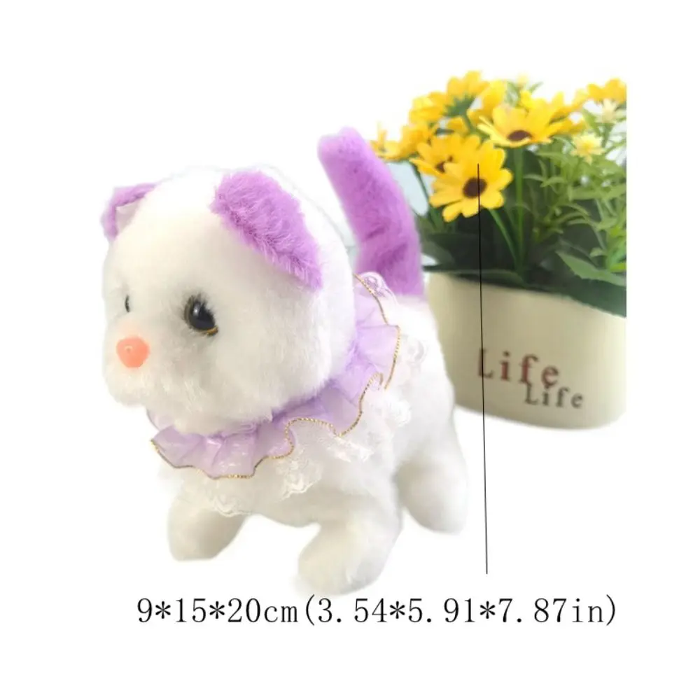 Chats en peluche électroniques blancs de simulation électrique avec son, jouets pour animaux de compagnie en mouvement, jeu de changement de vêtements, mignon, marche, bricolage