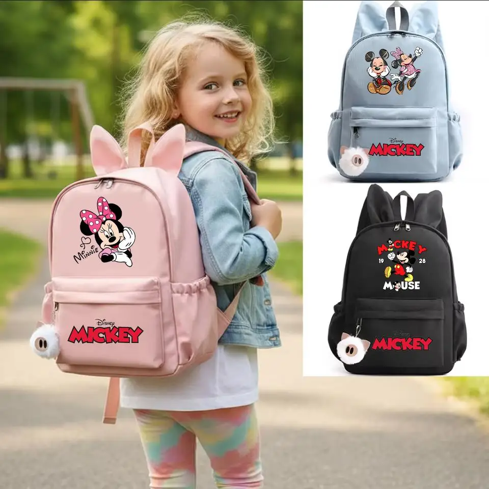 

Рюкзак с Микки и Минни для девочек, мальчиков, подростков, детей, повседневные школьные сумки, дорожные рюкзаки с кроличьими ушками, Mochila