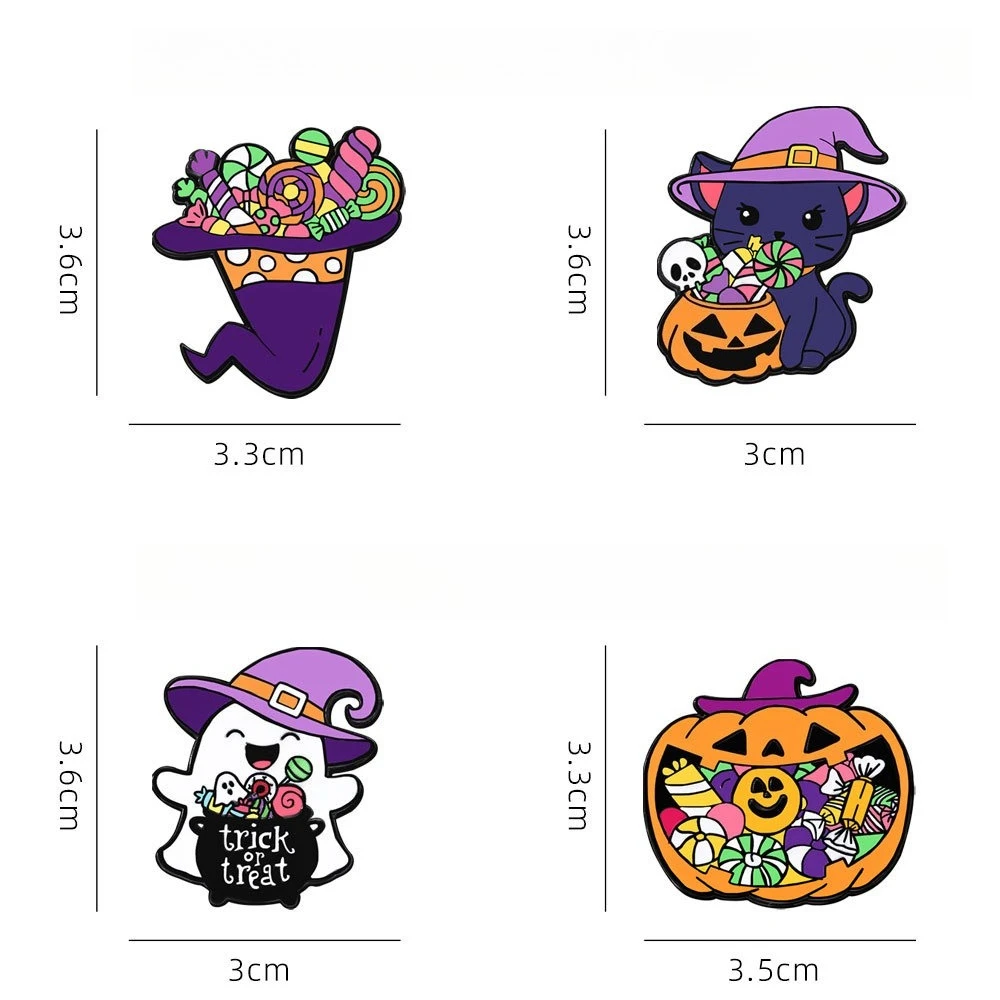 4pcs Set Halloween Metal Badge Cute Cartoon Funny Ghost Horror Pumpkin Head Brooch Pin European and American Holiday Gift