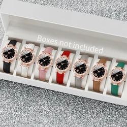 7Pcs/Set Fashion Women's Watch Sweet Leisure Academy Style Leather Quartz Watch Set (Box Not Included)