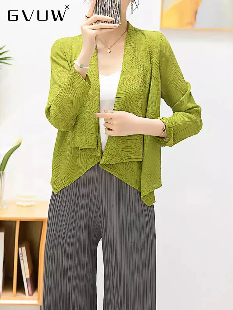 

GVUW Pleated Lapel Jackets Women Full Sleeve Open Stitch Solid Color New 2024 Outwear Loose Casual Female Clothing 17G7483