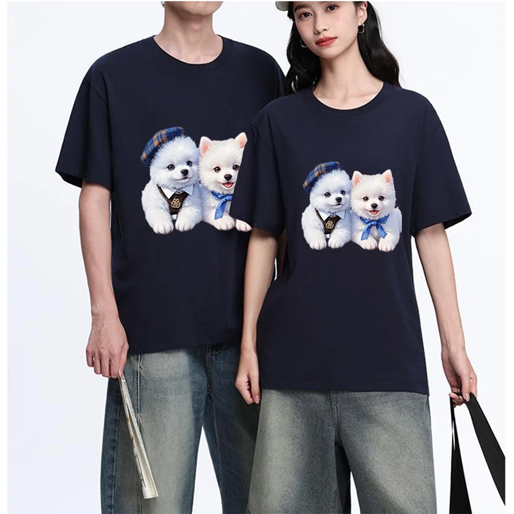 Cute White Puppy Dogs Printed T Shirt Cotton S-XXL Personalized Custom Casual Short Sleeve Tee Unisex Fit Breathable Fabric Aest