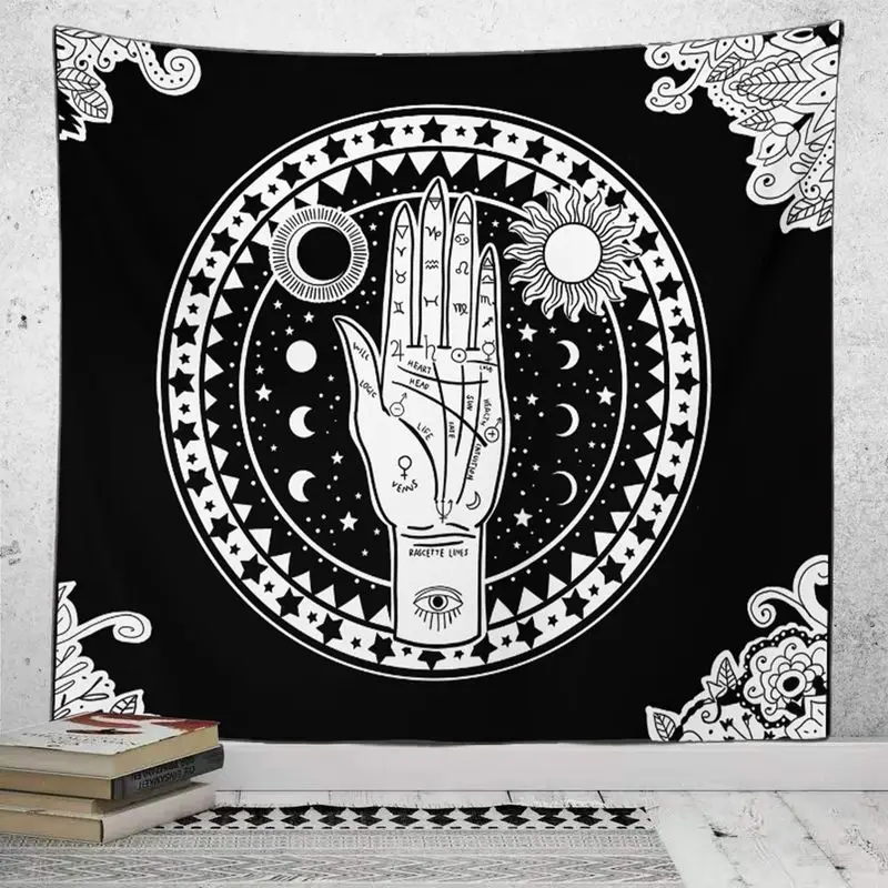 VIKAMA Black and White Sun Moon Face Sun Star Tapestry Tarot Astrology Background Cloth Wall Decoration Room Decoration