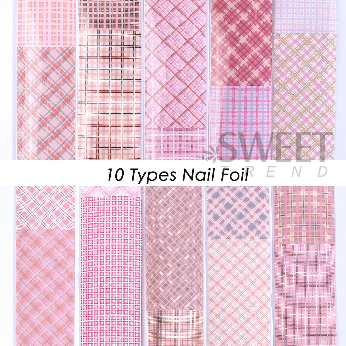 10롤/박스 핑크 체크무늬 디자인 네일 트랜스퍼 포일 - Nail Art Valentines Day 리뷰 및 가격