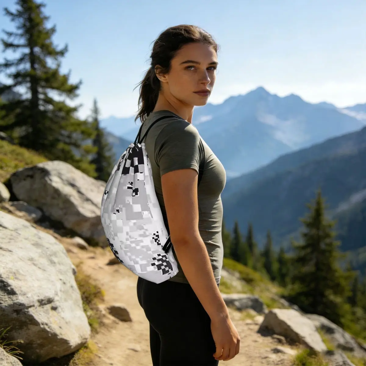 Black And White Camouflage Backpacks Multi-function Drawstring Bundle Pocket Sports Bag Book Bags for Travel School