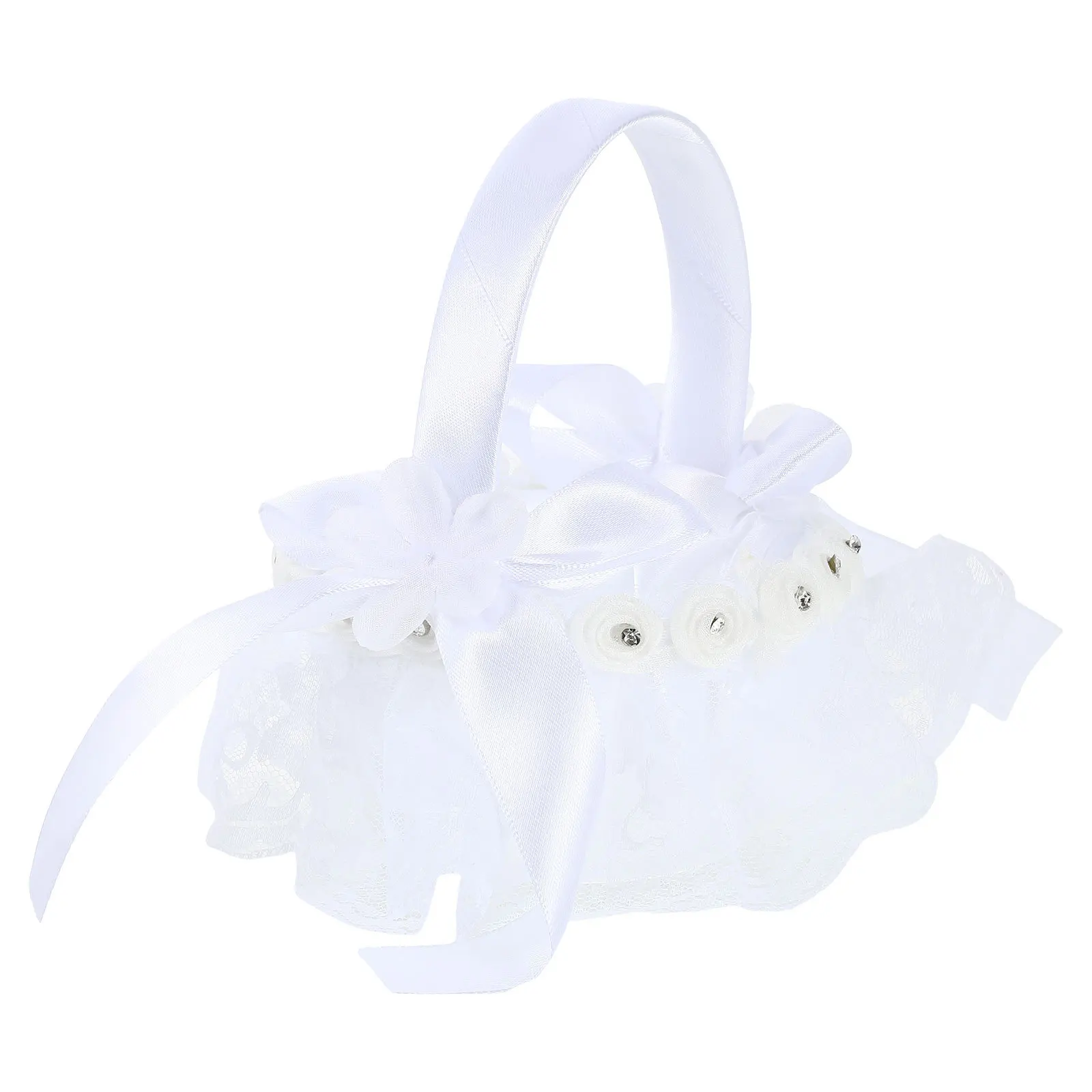 

1Pcs Wedding Lace Flower Basket White Elegant Ceremony Basket Scatter Petals Holder Romantic Wedding Decor