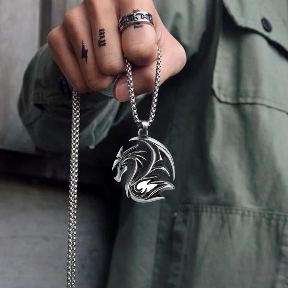 Korean Style Hollow Flame Dragon Pendant Necklace Punk Stainless Steel Biker Men Pendant Chain Fashion Jewelry Gifts Wholesale