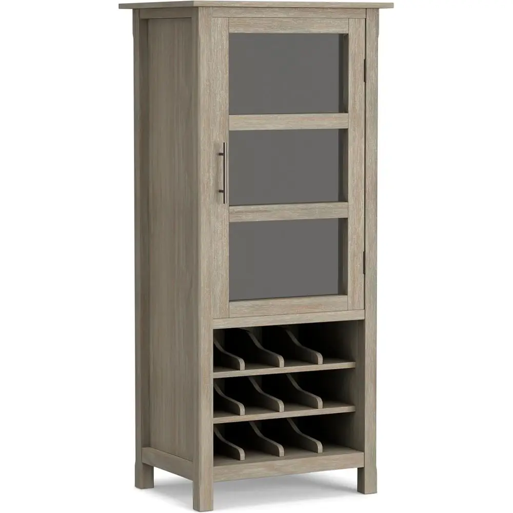 

Avn 12-Bottle SOLID WOOD 23 Inch Wide Contemporary High Storage Wine Rack Cabinet in Distred Grey, or the Living Room, Dining Ro