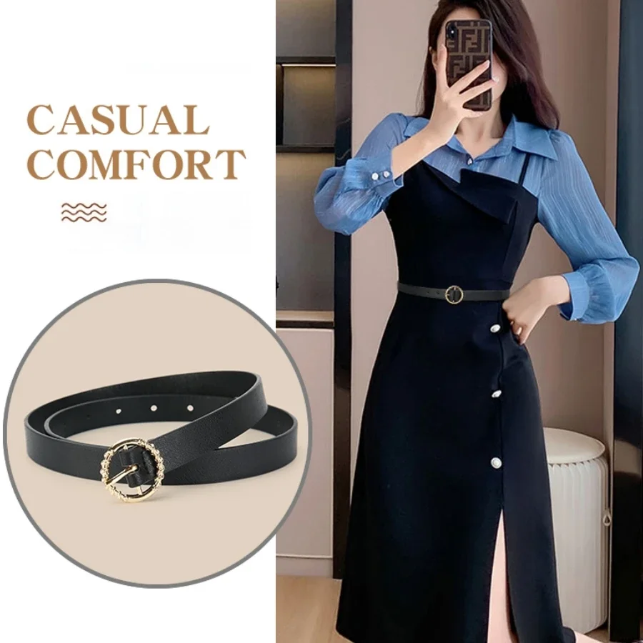 New Women's Belt Trend Gold Round Button Belt Personalized Decoration Paired with Long Pants Jeans Belt Soft and Belts
