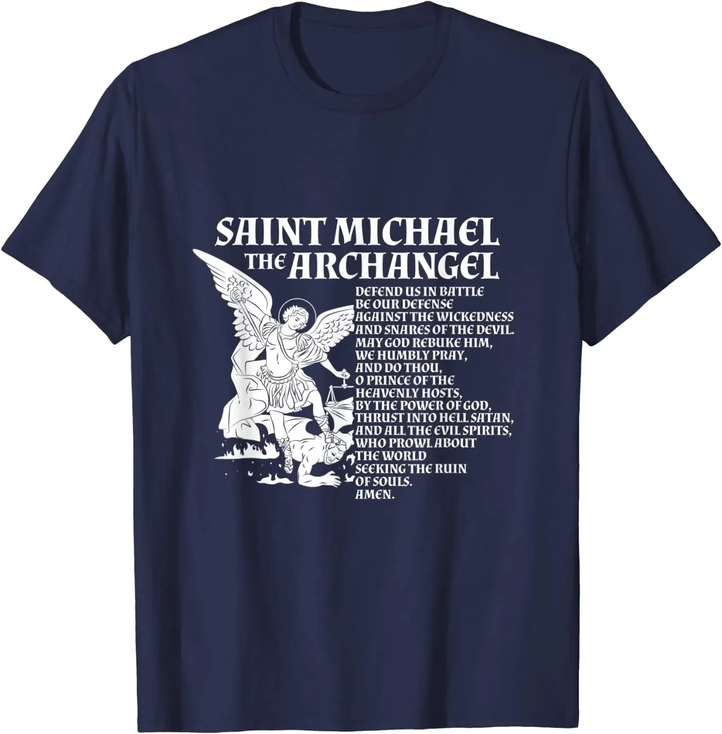 St Michael The Archangel Prayer T-Shirt 100% Cotton O-Neck Short Sleeve Summer Casual Mens T-shirt Streetwear