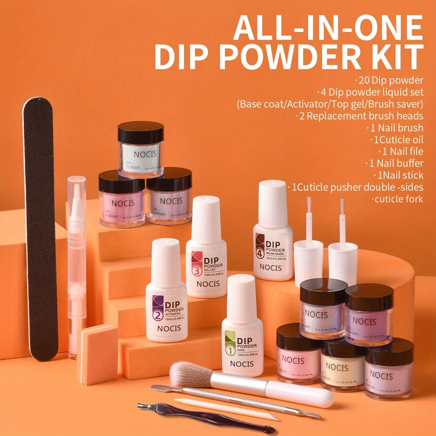 مجموعة أدوات مسحوق الأظافر، 20 لونًا عاريًا ورديًا لامعًا من الأكريليك مع قاعدة/معطف علوي من الأكريليك