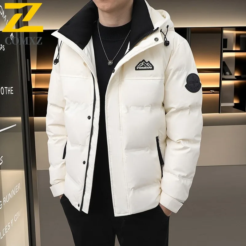 COMXZ 2025 Winter Warm Thick White Duck Down Coat Detachable Hood Windproof Waterproof Lightweight Shiny Outdoor Sport Coat​