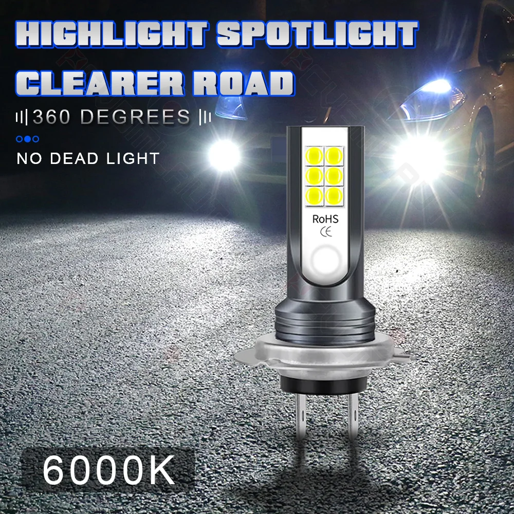 

PCVBMLAUT 2PCS Car lights H11 Super Bright LED Headlights High Low Beam Fog Light Bulb White 6000K Car accsesories