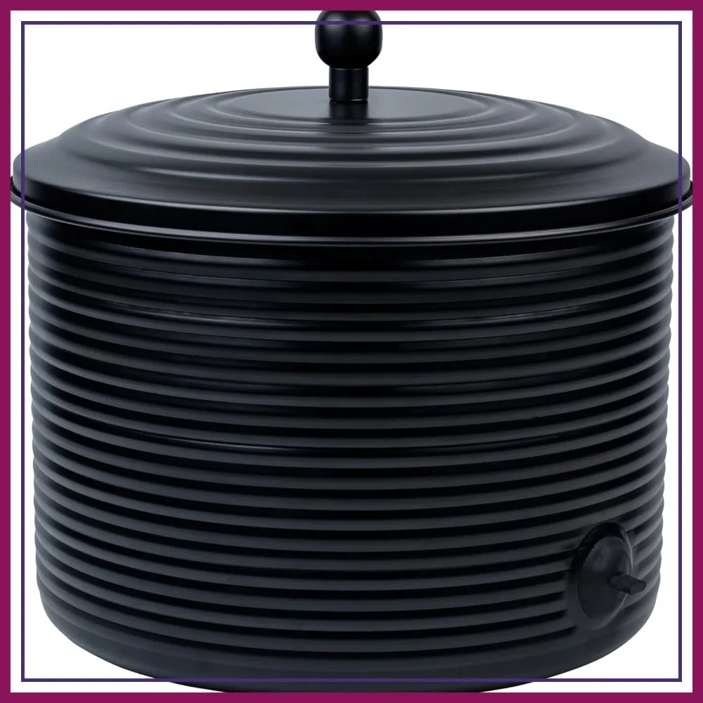 

Antique Ribbed Garden Hose Holder Storage Pot with Lid, Indoor/Outdoor Metal Water Hose Container, Holds 125 ft Hose