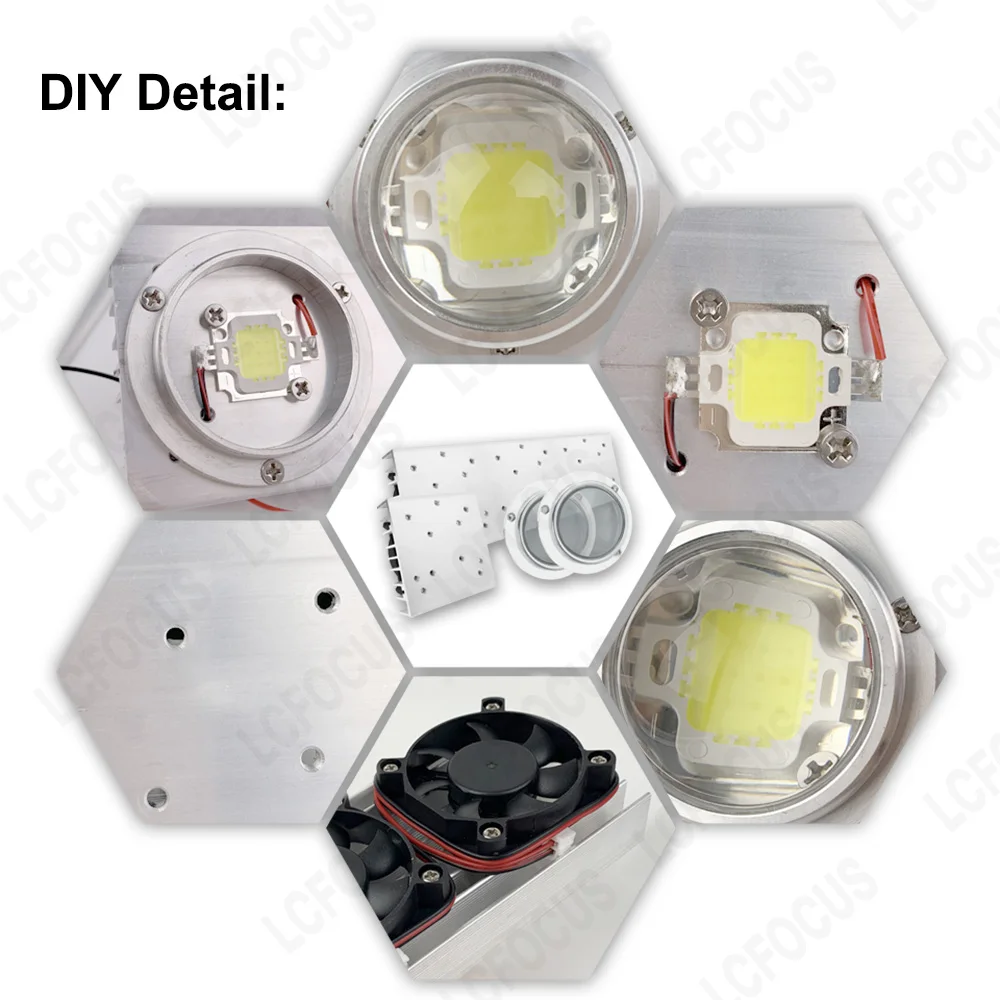 LED Lens Heatsink Cooling Lamp Radiators + 60 90 120 Degrees 45MM Lenes + Bracket + 5V 12V 24V Fans For 10W Chip COB