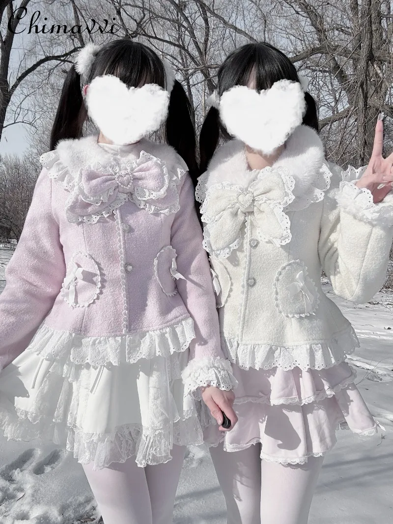 

Оригинальное серийное производство: Новое зимнее короткое пальто из 30% шерсти с поясом, в японском стиле, с флисовой подкладкой и бантом, элегантное шерстяное пальто