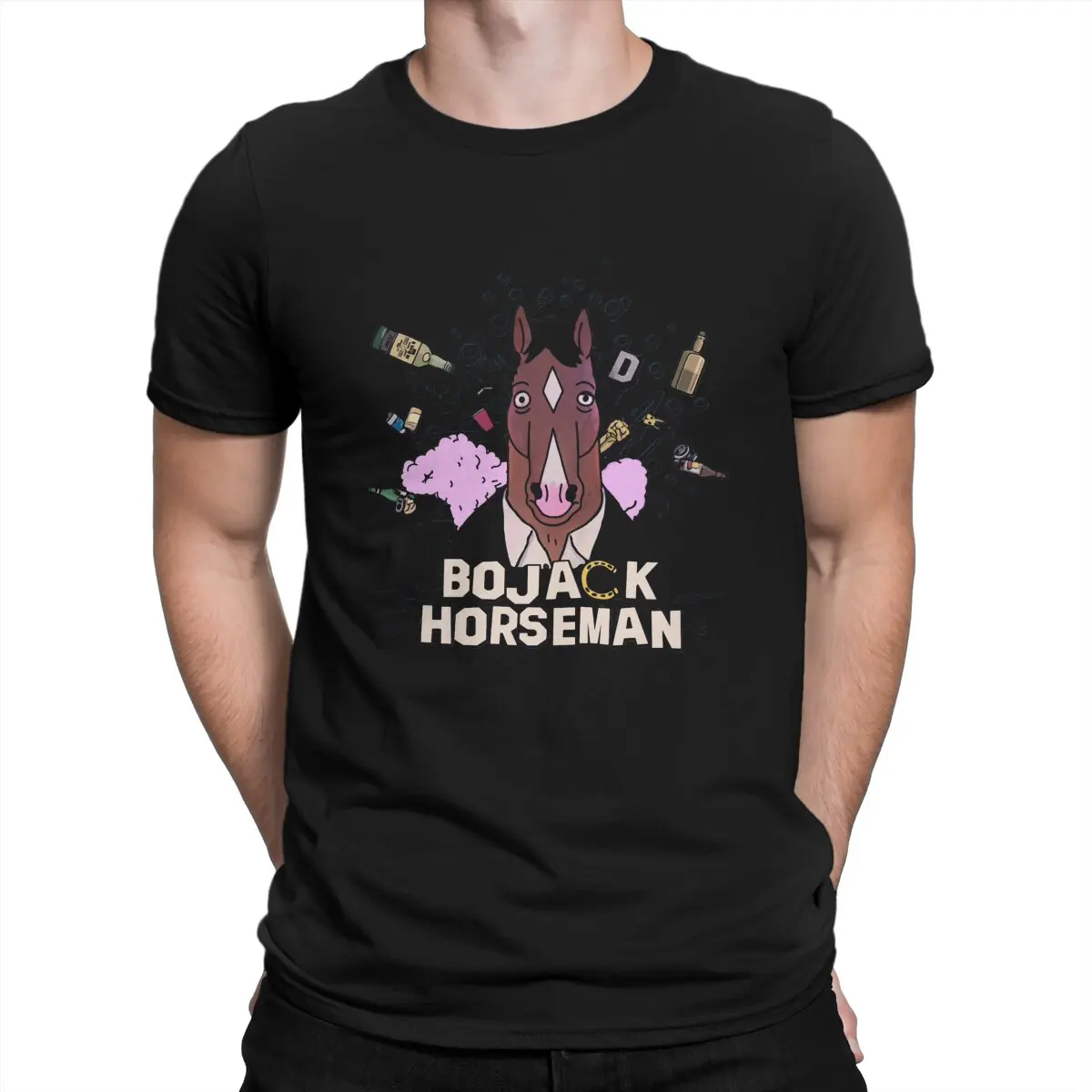 

Мужские футболки B-BoJack Horsemans, топы из чистого хлопка, винтажные футболки с коротким рукавом и круглым вырезом