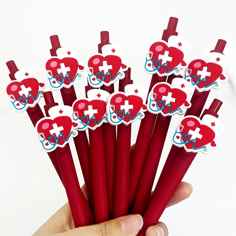 

10 шт./15 шт., медицинская нейтральная ручка Love, красная серия, мягкая резиновая нашивка из ПВХ, шариковая ручка, студенческая подарочная ручка