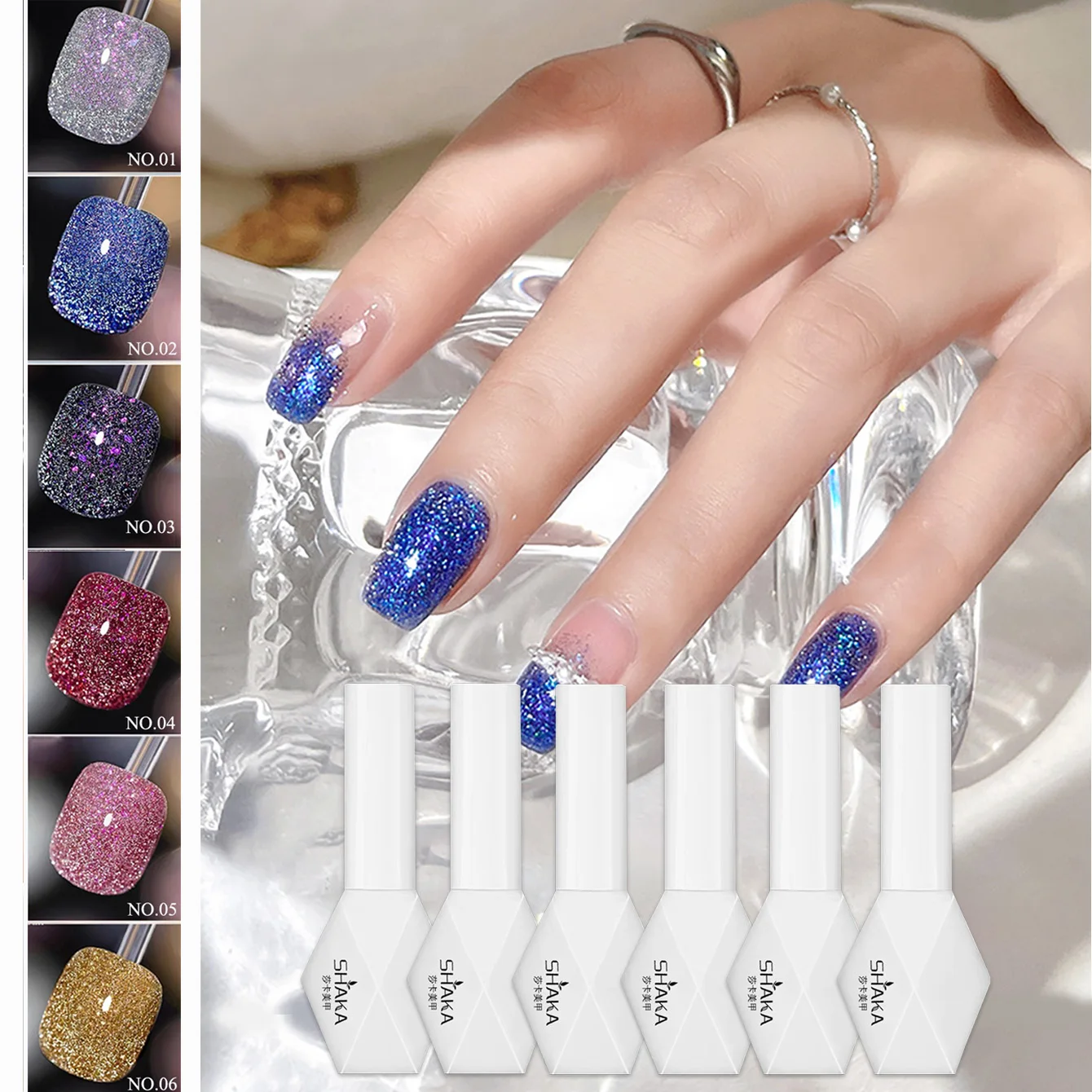 1 قطعة WS الملونة فلاش الأزرق كسر الماس هلام طلاء الأظافر شعبية تبييض مسمار الفن عالية الكثافة للنساء مستلزمات الأظافر