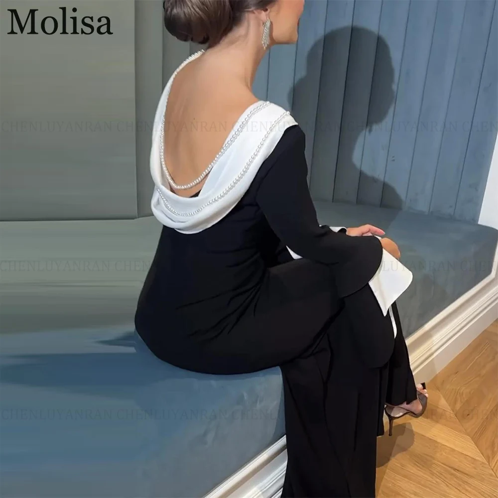 MOLISA Backless ไข่มุกชุดราตรีสีดําสีขาว Elegant Prom Dresses ที่กําหนดเองอย่างเป็นทางการชุด 2024 Party Gowns