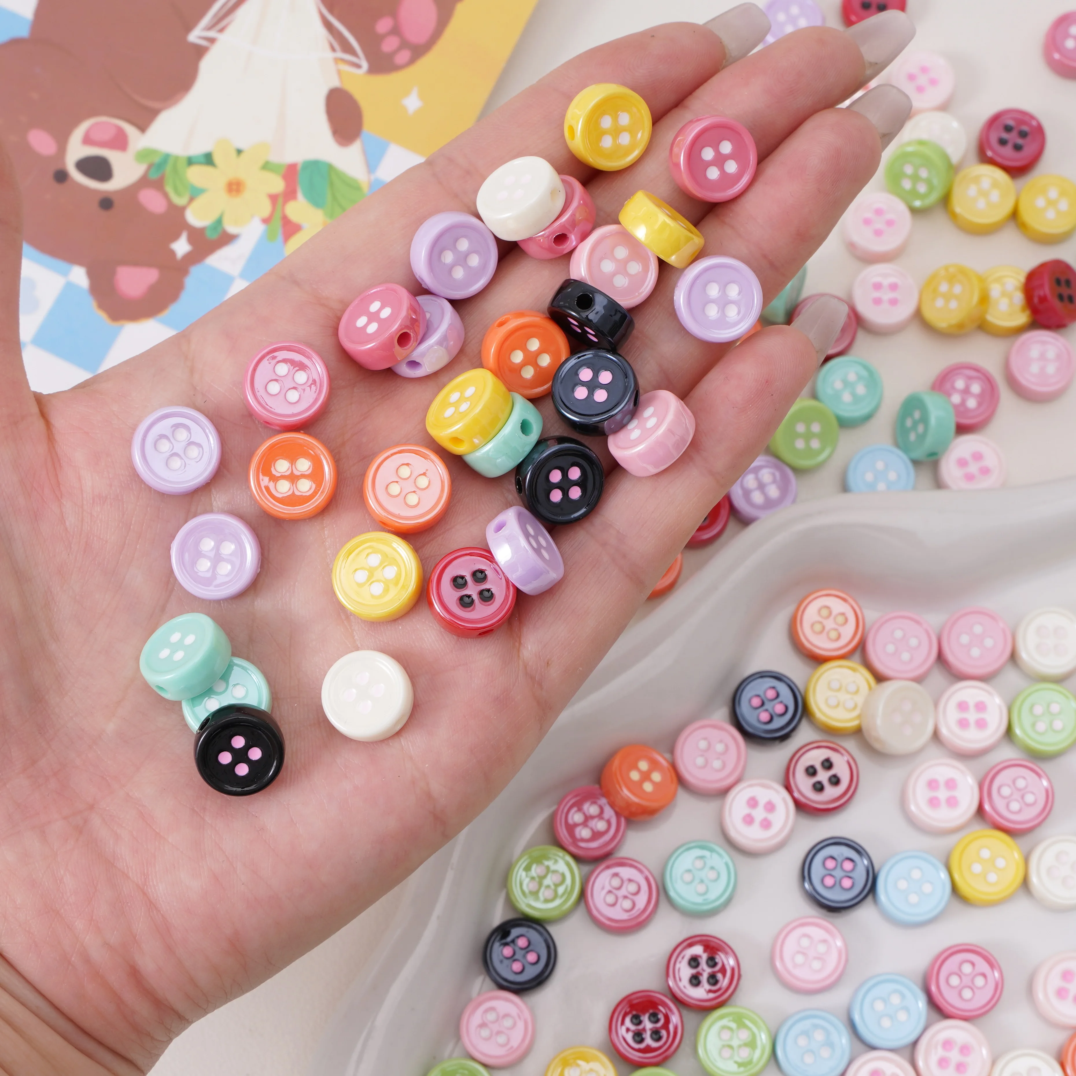 2/5pcs 12mm Multi-color Acrylic Circular Button Shaped Beads Beads & Bead Assortments for DIY Phone Case Decoration Accessories