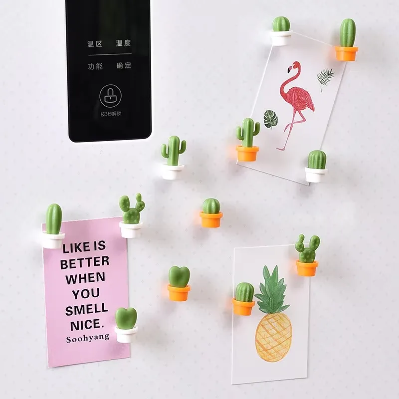 

6pcs Cactus Fridge Magnet Refrigerator Magnetic Sticker 3D Cute Succulent Plant Message Board Reminder Home Kitchen Decoration