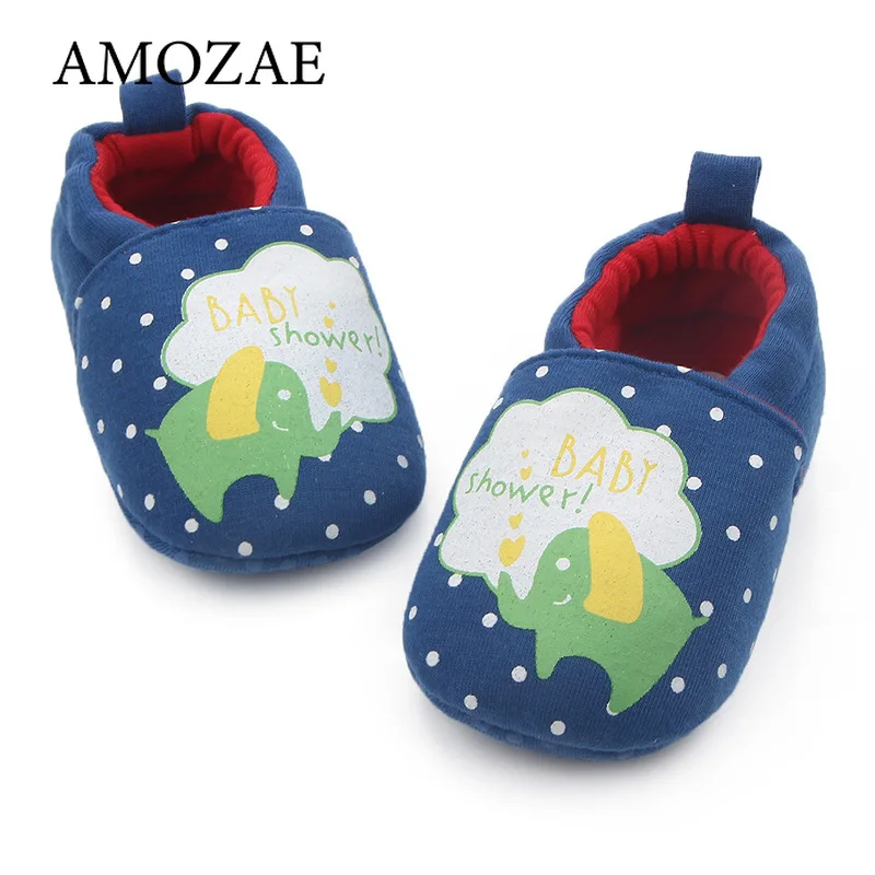 

Newborn Baby Shoes Cute Navy Blue Elephant Cartoon Shoes Four Season 0-6Months Baby Shoes