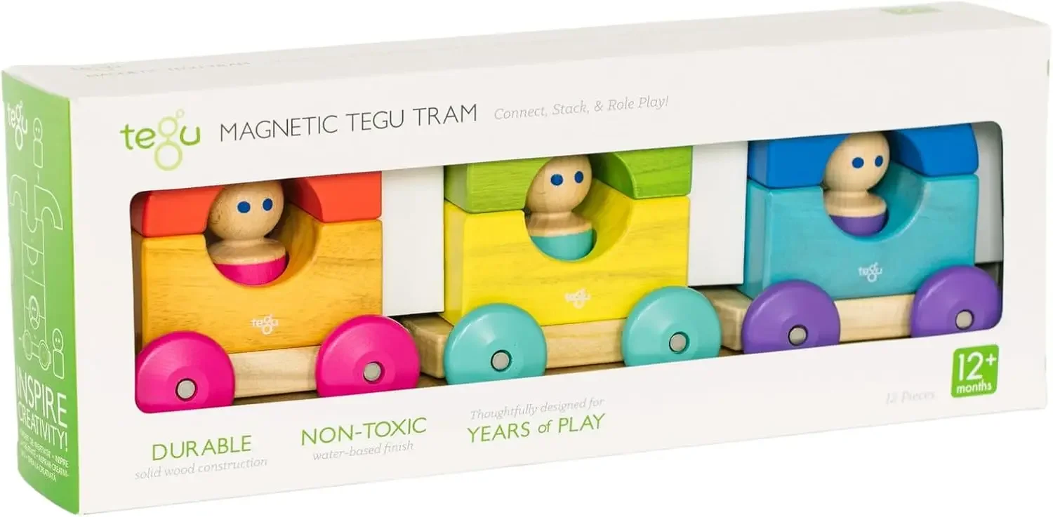 12 Piece Magnetic Tram Building Block Set, Rainbow