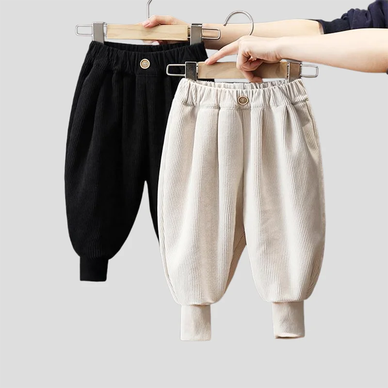 

Winter Kids Corduroy Lantern Pants for Boy Gold Button Thickened Fleece Warm Trousers 1-7Y Children's Clothing