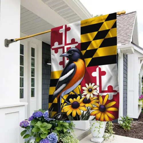 Maryland State Baltimore Oriole Bird and Black-eyed Garden Flag - House Flag ANM VVL YYX