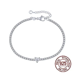 QooLady 100% 925 Sterling Silver Cubic Zirconia Simple Heart Stackable Bracelets for Women Romantic Wedding Jewelry Gifts SB010