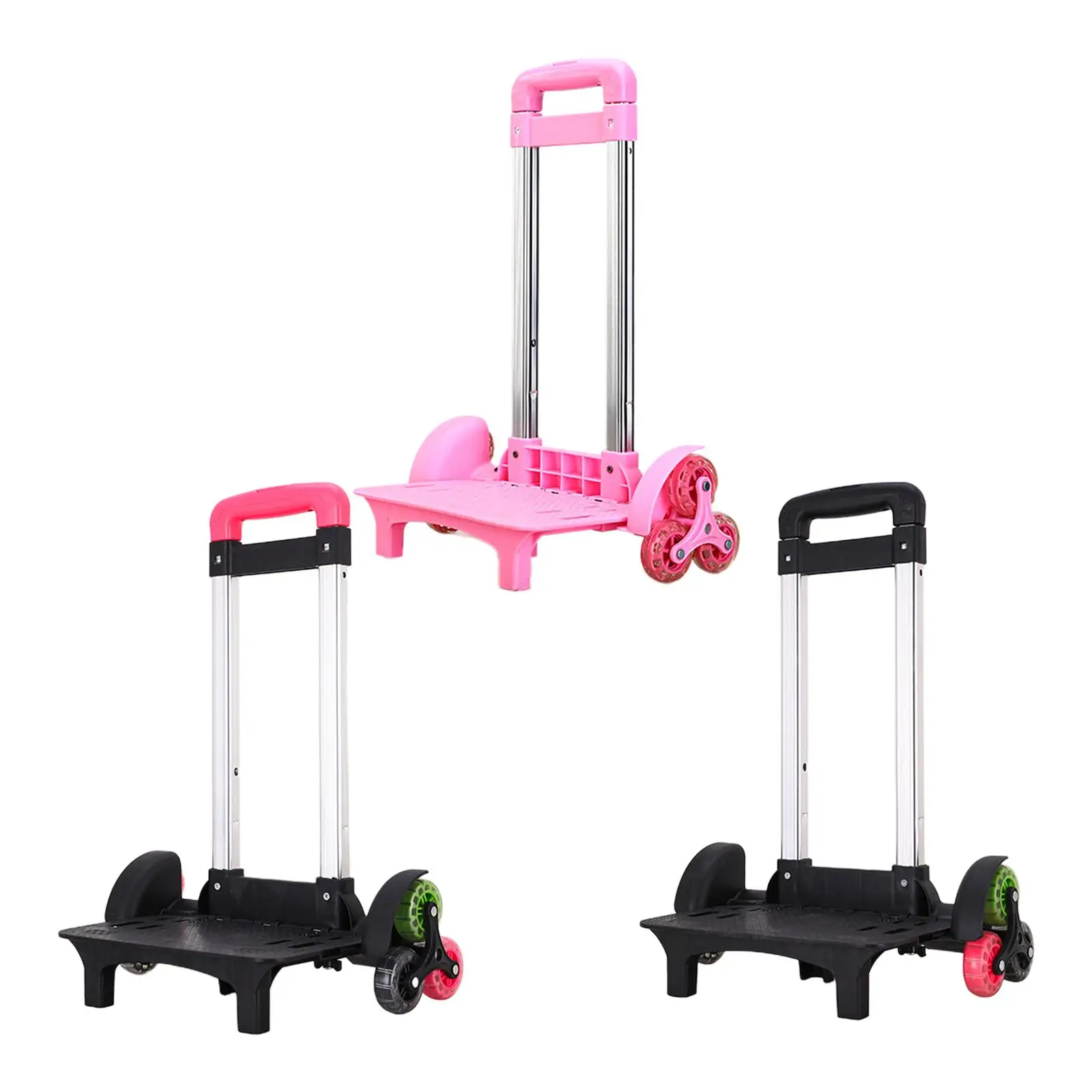 Trolley Cart 6 Wheels Adjustable Portable Aluminum Alloy Bracket Wheeled Cart for Backpack Schoolbag Shopping Boxes Children