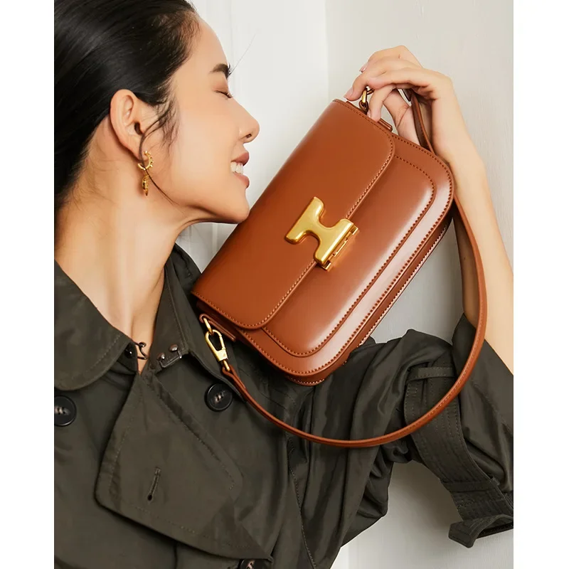 ZR DIARY French Style Shoulder Bag Women Genuine Cow Leather Small Square Bag Mixed Color Fashion Crossbody Bag M115