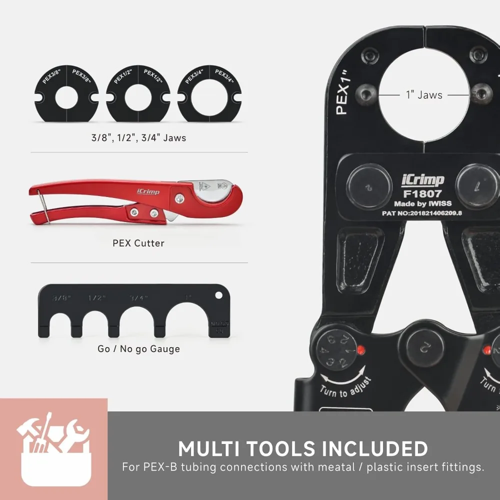 iCrimp Pex Pipe Crimping Tool kit for 3/8,1/2,3/4,1-inch Copper Ring with Free Gauge&Pex Pipe Cutter -Meet ASTM F1807