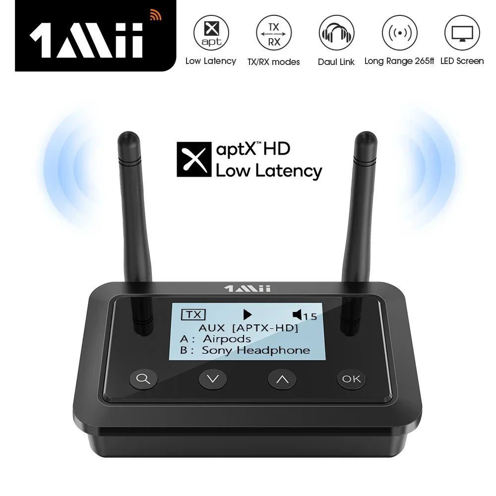 1Mii B03 + transmisor-receptor Bluetooth aptX LL HD 3,5mm, adaptador de Audio Aux Bluetooth 5,0 para TV, PC, auriculares con pan